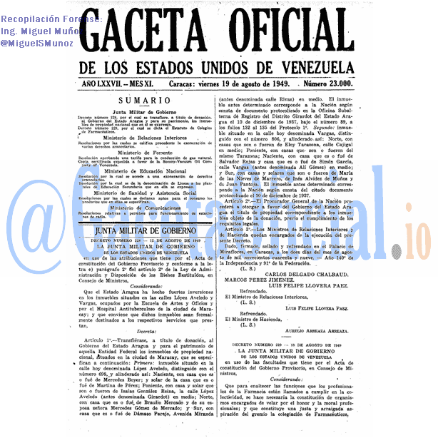 Gaceta Oficial 23000 del 19 Agosto 1949