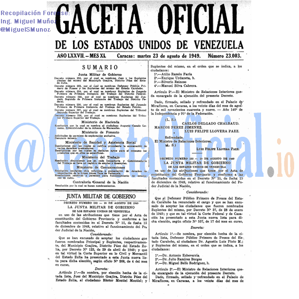 Gaceta Oficial 23003 del 23 Agosto 1949
