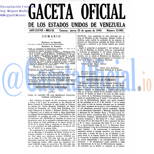 Gaceta Oficial 23005 del 25 Agosto 1949