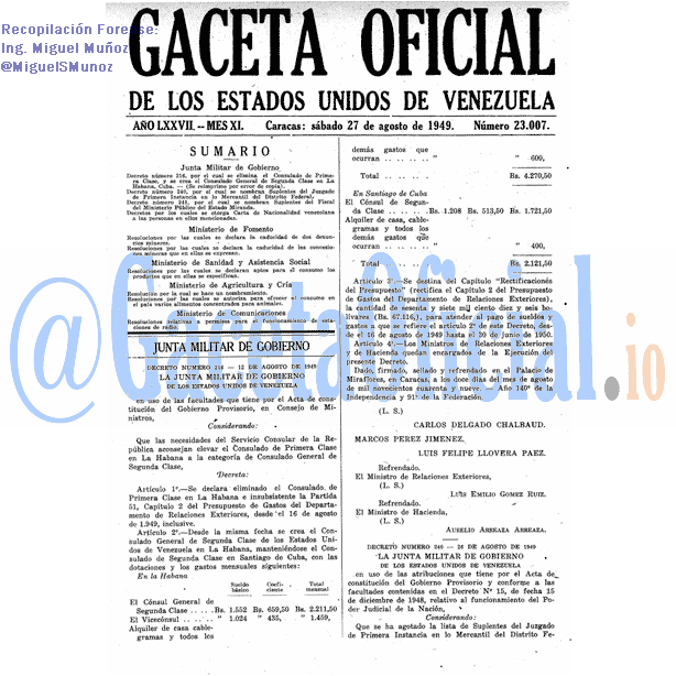 Gaceta Oficial 23007 del 27 Agosto 1949