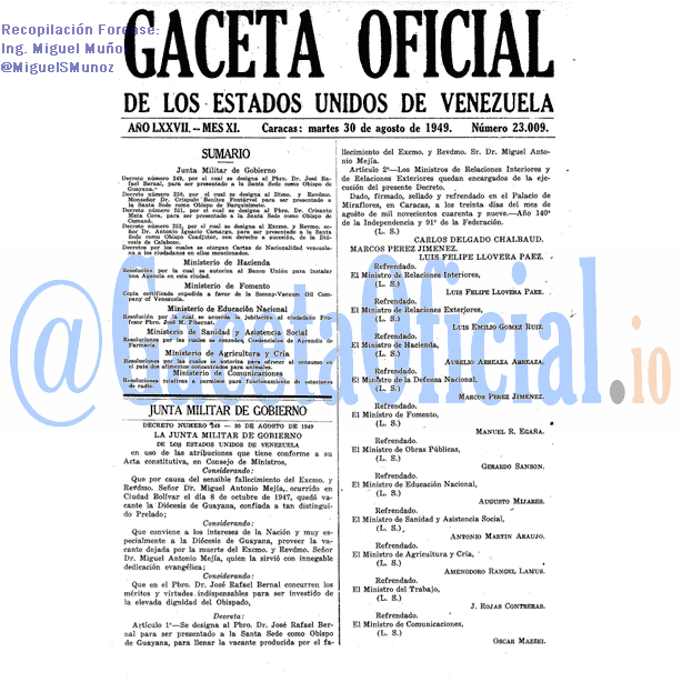 Gaceta Oficial 23009 del 30 Agosto 1949