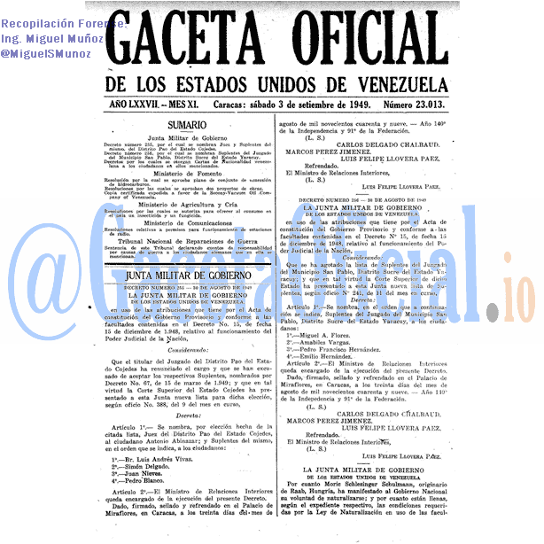 Gaceta Oficial 23013 del 3 Septiembre 1949