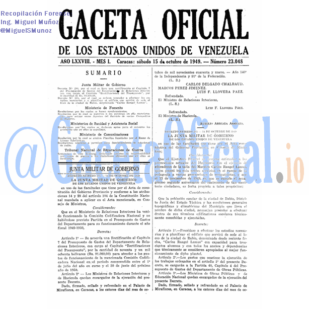 Gaceta Oficial 23048 del 15 Octubre 1949