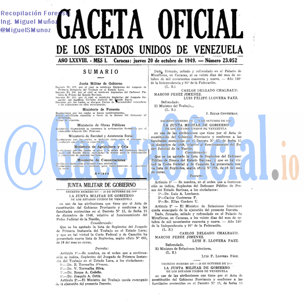 Gaceta Oficial 23052 del 20 Octubre 1949