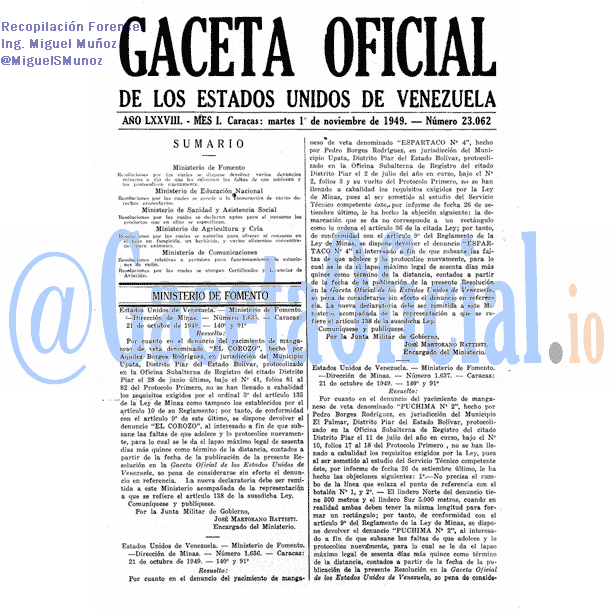 Gaceta Oficial 23062 del 1 Noviembre 1949