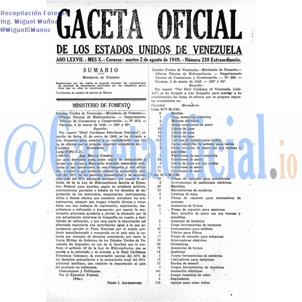 Gaceta Oficial 238 del 2 Agosto 1949