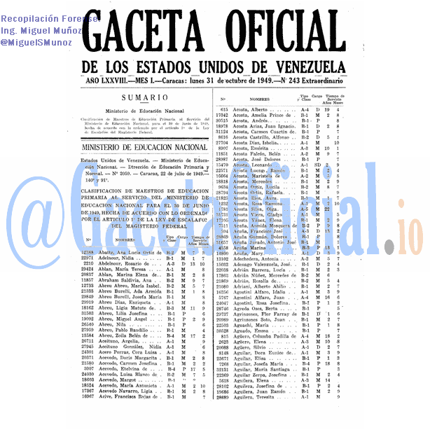 Gaceta Oficial 243 del 31 Octubre 1949
