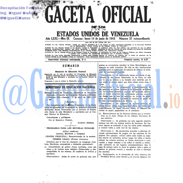 Gaceta Oficial 37 del 14 Junio 1943