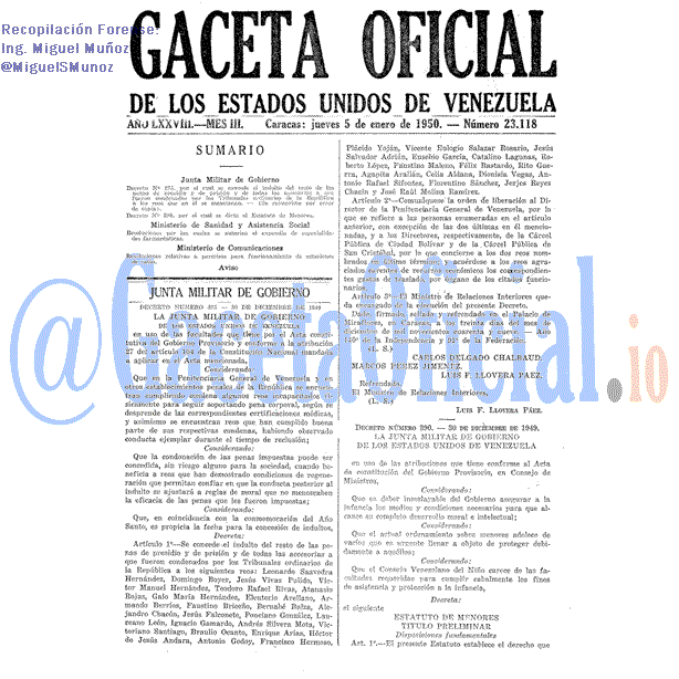 Gaceta Oficial 23118 del 5 Enero 1950