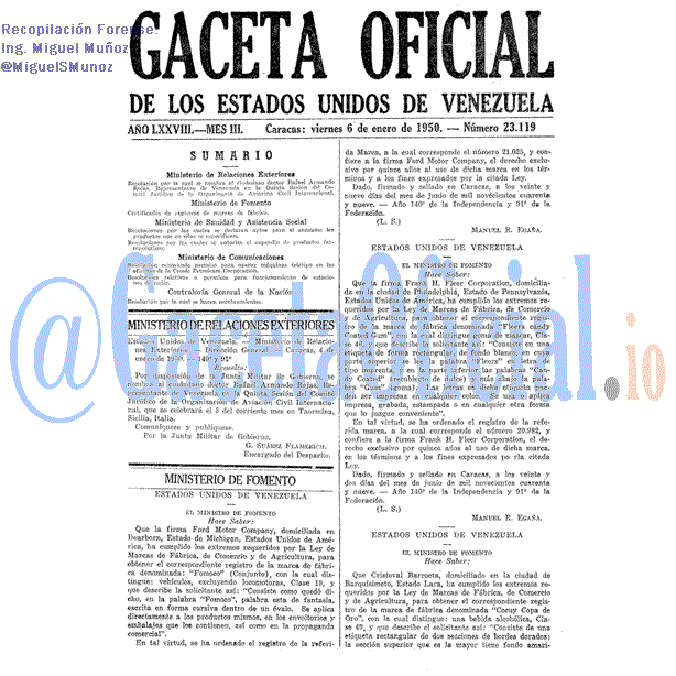 Gaceta Oficial 23119 del 6 Enero 1950