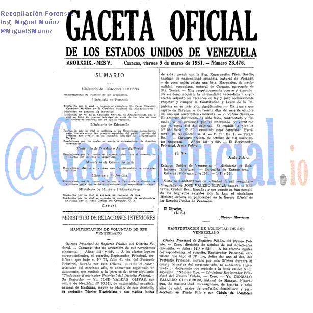 Gaceta Oficial 23476 del 9 Marzo 1951