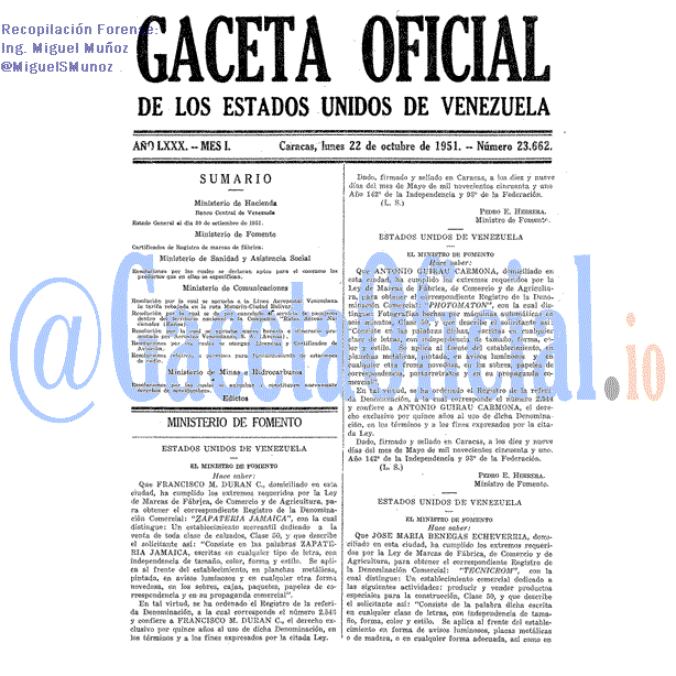Gaceta Oficial 23662 del 22 Octubre 1951