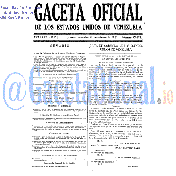 Gaceta Oficial 23670 del 31 Octubre 1951