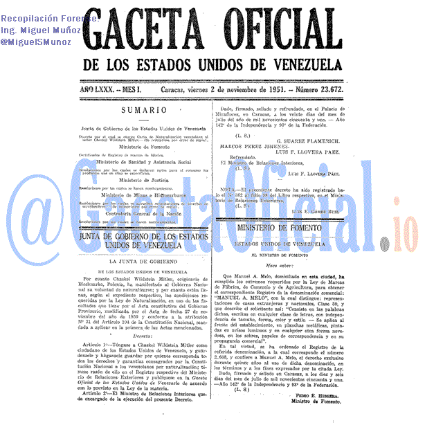 Gaceta Oficial 23672 del 2 Noviembre 1951