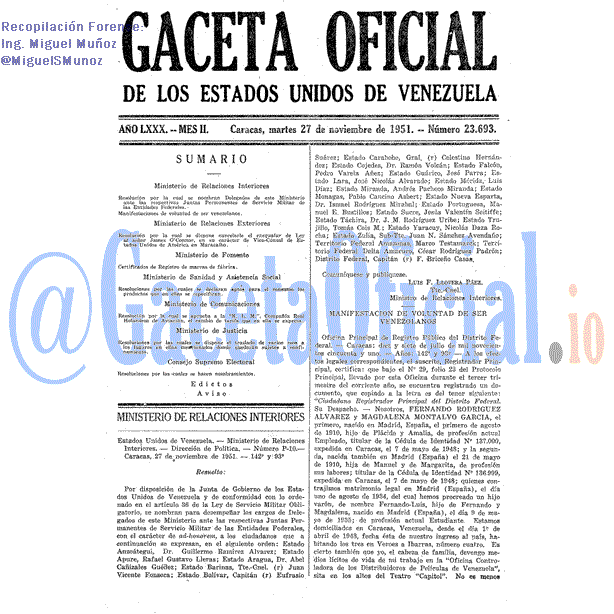 Gaceta Oficial 23693 del 27 Noviembre 1951