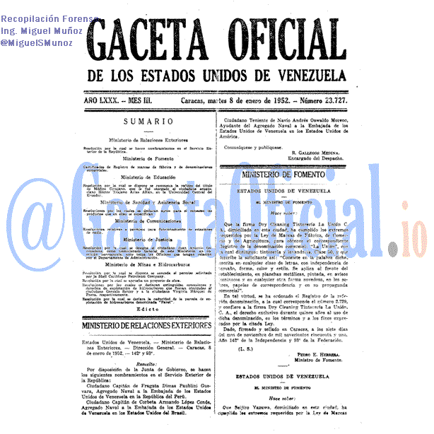 Gaceta Oficial 23727 del 8 Enero 1952
