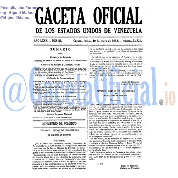 Gaceta Oficial 23729 del 10 Enero 1952