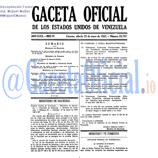 Gaceta Oficial 23737 del 19 Enero 1952