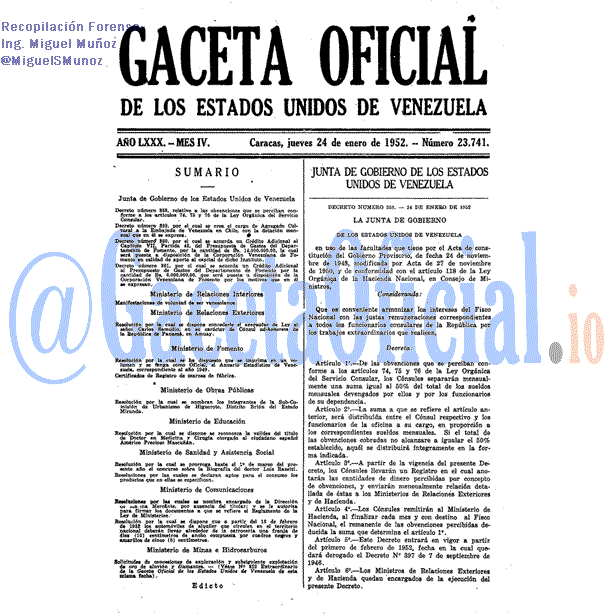 Gaceta Oficial 23741 del 24 Enero 1952