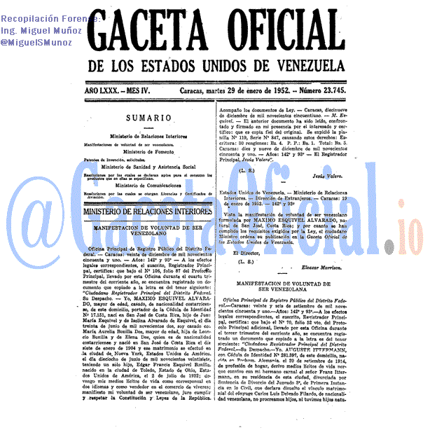 Gaceta Oficial 23745 del 29 Enero 1952