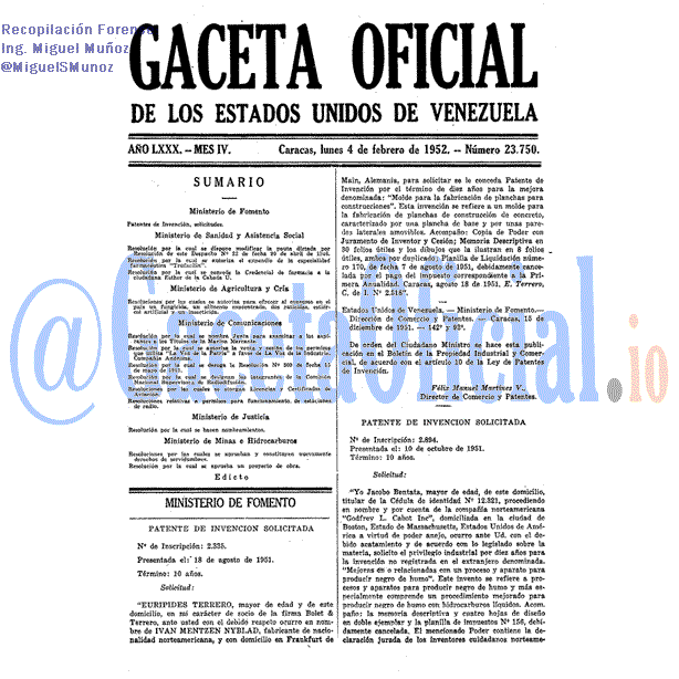 Gaceta Oficial 23750 del 4 Febrero 1952