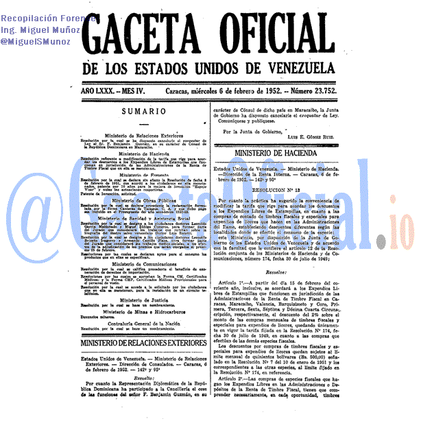 Gaceta Oficial 23752 del 6 Febrero 1952