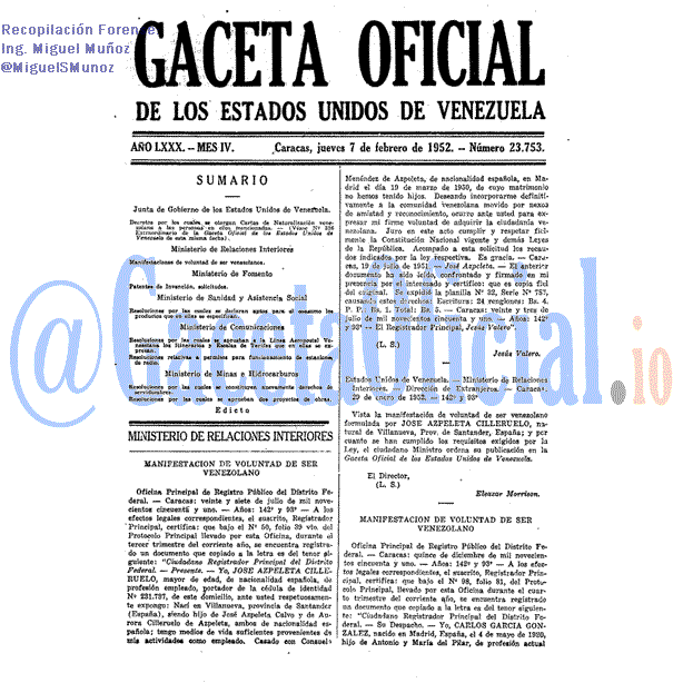 Gaceta Oficial 23753 del 7 Febrero 1952