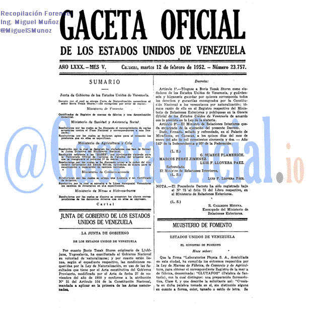Gaceta Oficial 23757 del 12 Febrero 1952