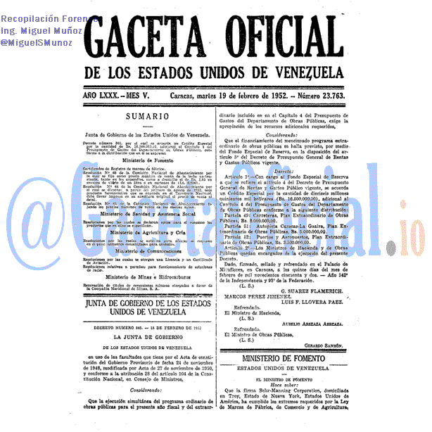 Gaceta Oficial 23763 del 19 Febrero 1952
