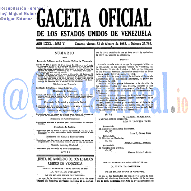Gaceta Oficial 23766 del 22 Febrero 1952