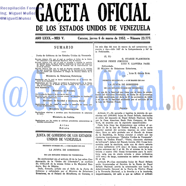 Gaceta Oficial 23777 del 6 Marzo 1952