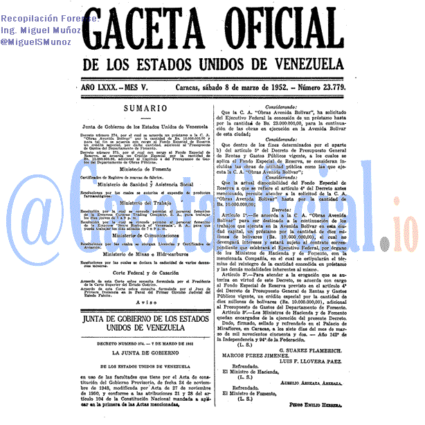Gaceta Oficial 23779 del 8 Marzo 1952