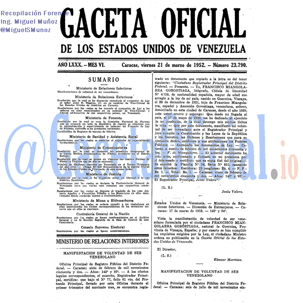 Gaceta Oficial 23790 del 21 Marzo 1952