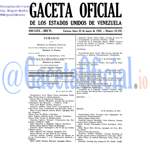 Gaceta Oficial 23792 del 24 Marzo 1952