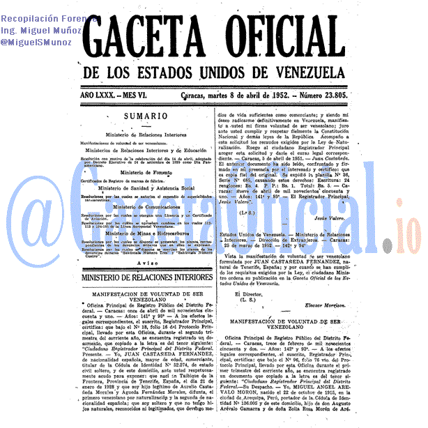 Gaceta Oficial 23805 del 8 Abril 1952