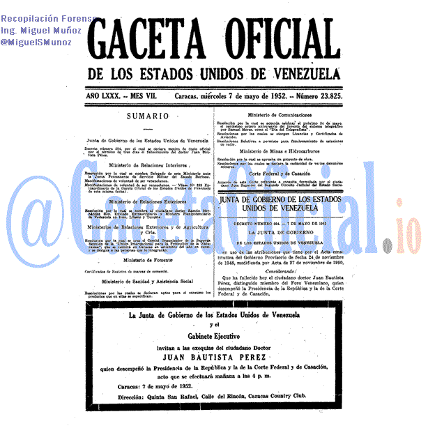 Gaceta Oficial 23825 del 7 Mayo 1952