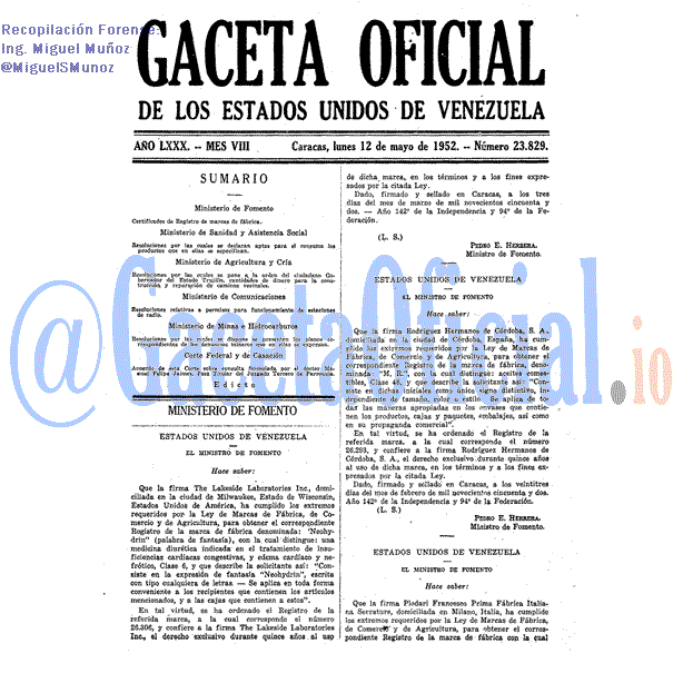 Gaceta Oficial 23829 del 12 Mayo 1952
