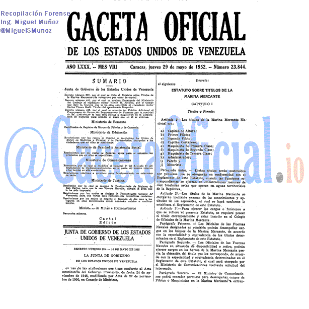 Gaceta Oficial 23844 del 29 Mayo 1952
