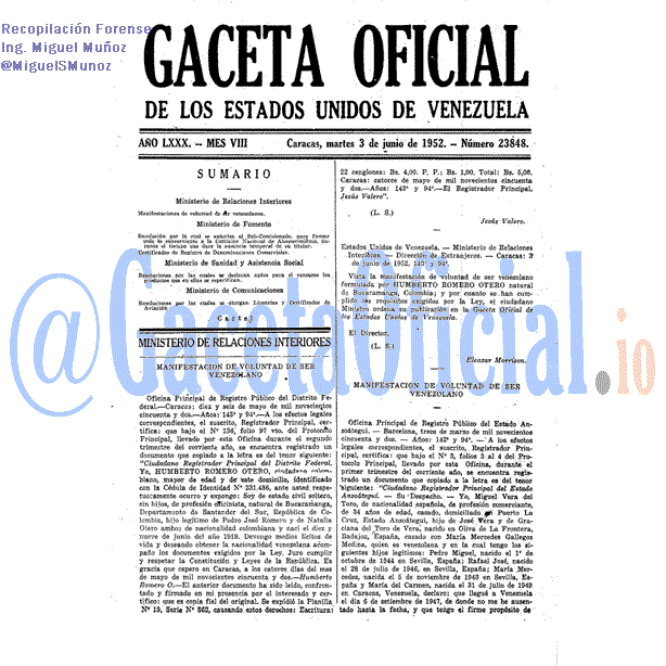 Gaceta Oficial 23848 del 3 Junio 1952