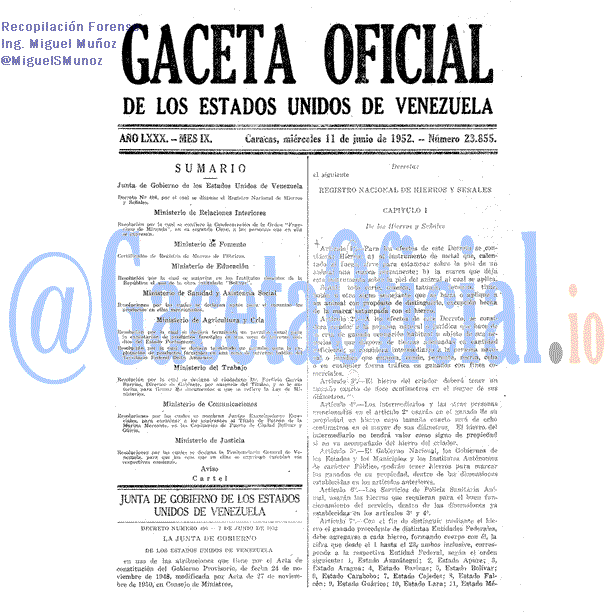Gaceta Oficial 23855 del 11 Junio 1952