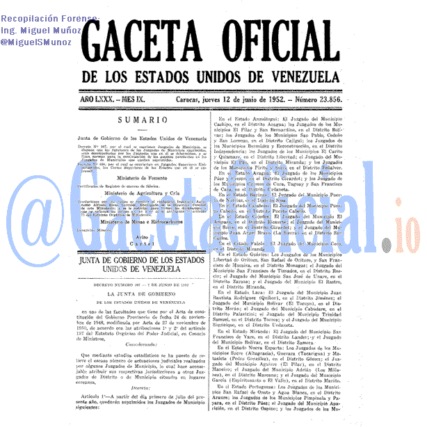 Gaceta Oficial 23856 del 12 Junio 1952