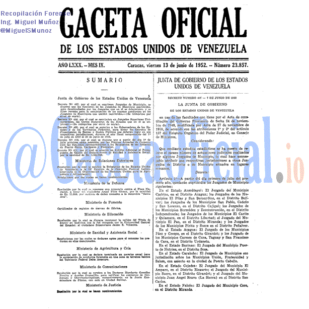 Gaceta Oficial 23857 del 13 Junio 1952