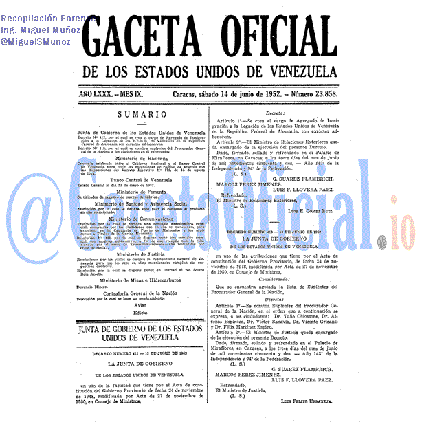 Gaceta Oficial 23858 del 14 Junio 1952