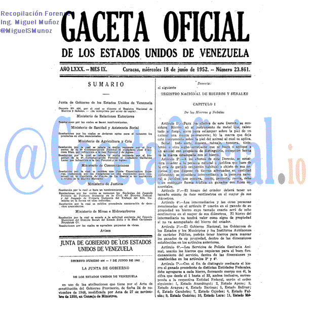 Gaceta Oficial 23861 del 18 Junio 1952