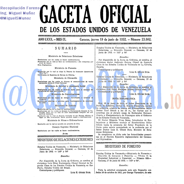 Gaceta Oficial 23862 del 19 Junio 1952