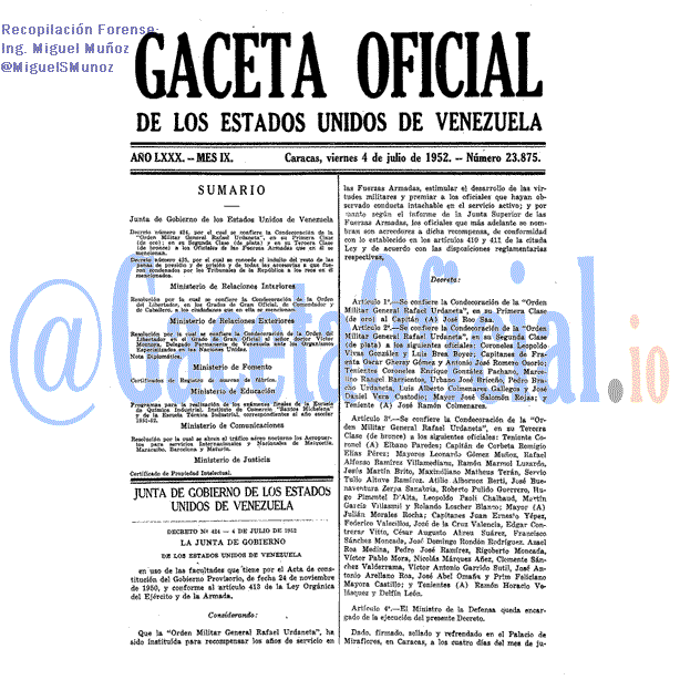 Gaceta Oficial 23875 del 4 Julio 1952