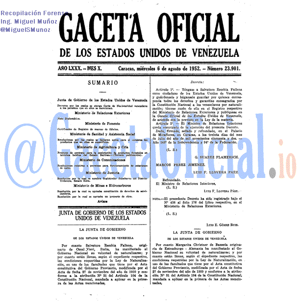 Gaceta Oficial 23901 del 6 Agosto 1952