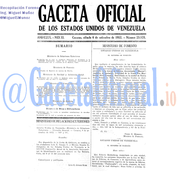 Gaceta Oficial 23928 del 6 Septiembre 1952