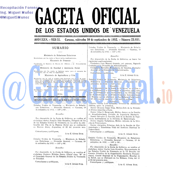 Gaceta Oficial 23931 del 10 Septiembre 1952