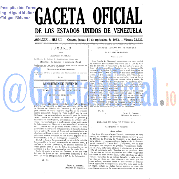 Gaceta Oficial 23932 del 11 Septiembre 1952